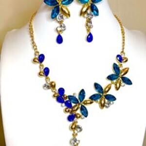 New Necklace Earrings Blue Rhinestones Choker 18" 20" jewelry set Lot U092